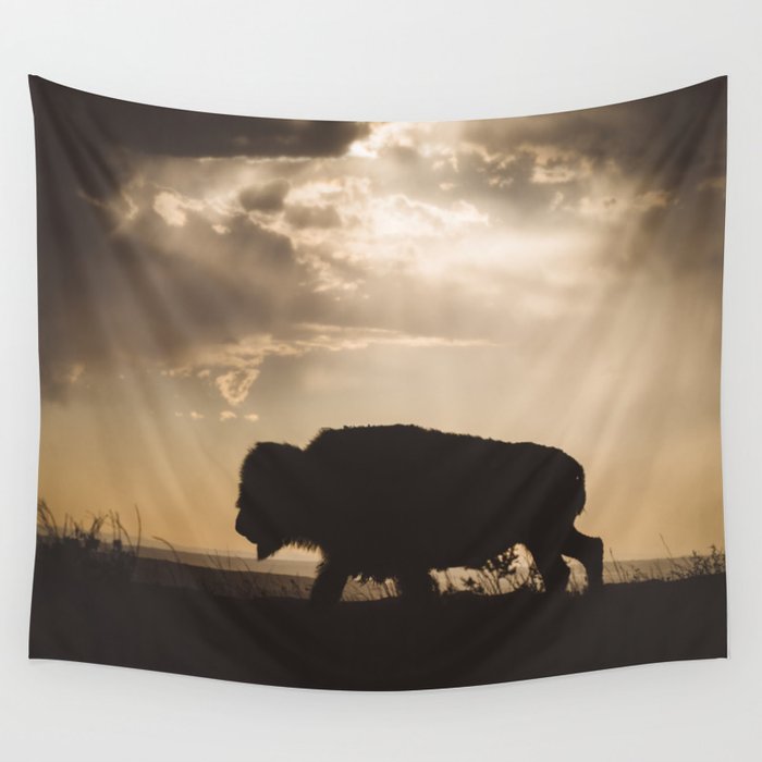 Bison in the Storm - Badlands National Park Wall Tapestry