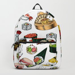 Sushi White Backpack | Graphicdesign, Nigiri, Graphic Design, Asian, Ramen, Dimsum, Sushi, Food, Pop Art, Watercolor 