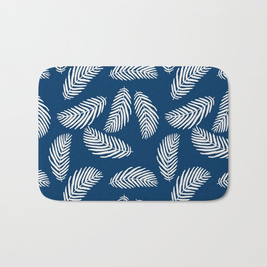 Palm trees navy tropical minimal ocean seaside socal beach life pattern Bath Mat
