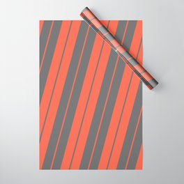 [ Thumbnail: Dim Gray and Red Colored Striped Pattern Wrapping Paper ]