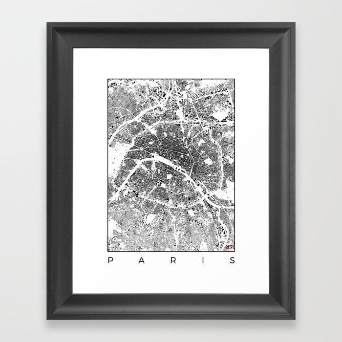 Paris Map Schwarzplan Only Buildings Framed Art Print