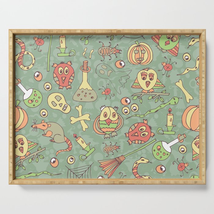 Halloween. Seamless. Beautiful. Sketch, Doodle Serving Tray