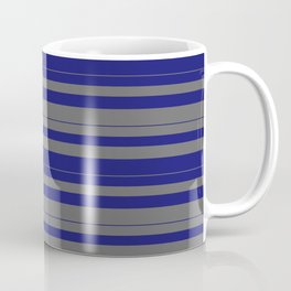 [ Thumbnail: Midnight Blue and Dim Grey Colored Striped Pattern Coffee Mug ]