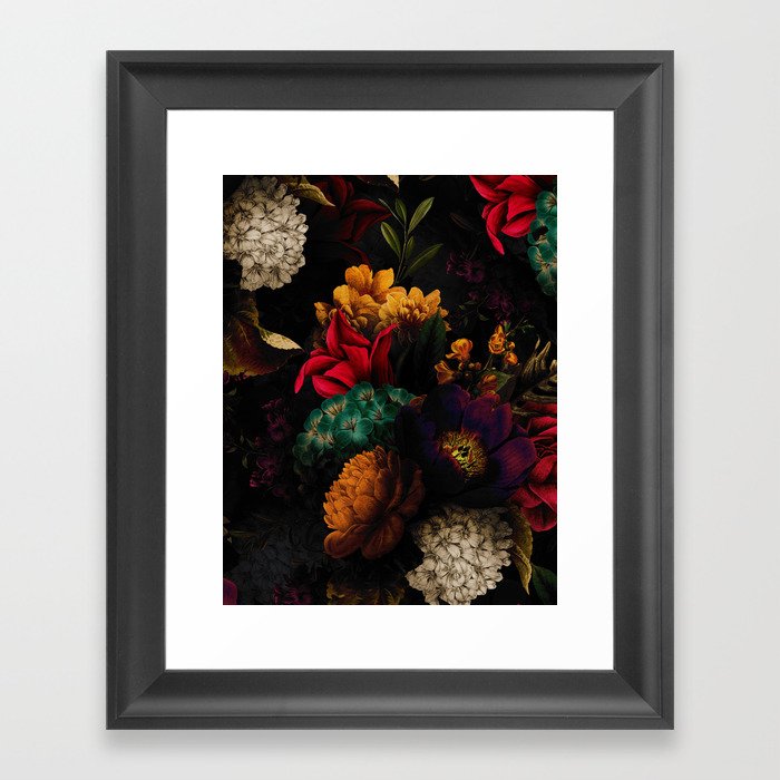 Midnight Hours Dark Vintage Flowers Garden Framed Art Print