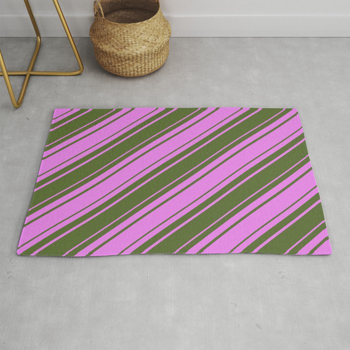 Violet and Dark Olive Green Colored Lines/Stripes Pattern Rug
