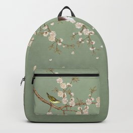 Chinoiserie Sage Green Cherry Blossom Bird Garden Backpack