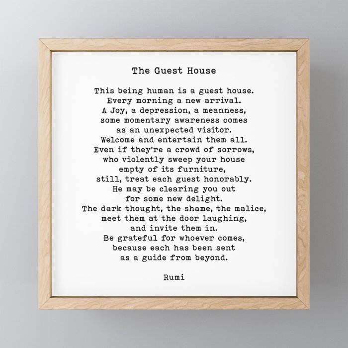 This Being Human Is A Guest House Quote, Rumi Quote Framed Mini Art Print
