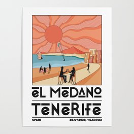 El Medano Tenerife Retro Travel  Poster | Vintage, Tenerife, Elmedano, Beach, Canaries, Ocean, Sunset, Canaryislands, Travel, Retro 
