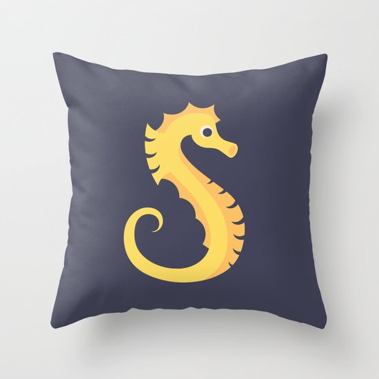Letter S // Animal Alphabet // Seahorse Monogram Throw Pillow
