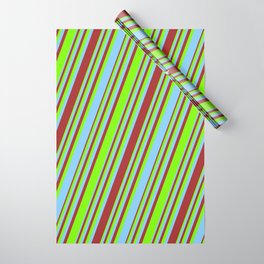 [ Thumbnail: Light Sky Blue, Brown, and Green Colored Striped/Lined Pattern Wrapping Paper ]