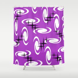 Retro Atomic Age Swirls Stars Pattern Purple Shower Curtain