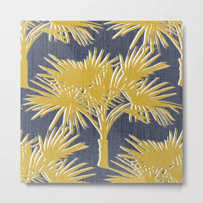 Tropical Palm Trees Gold on Navy Metal Print