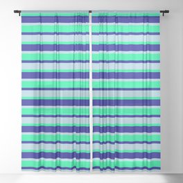 [ Thumbnail: Light Blue, Green & Dark Blue Colored Lines/Stripes Pattern Sheer Curtain ]