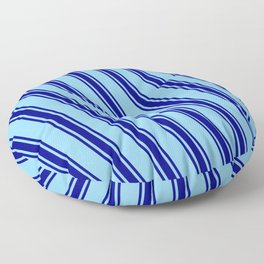 [ Thumbnail: Light Sky Blue & Blue Colored Stripes/Lines Pattern Floor Pillow ]