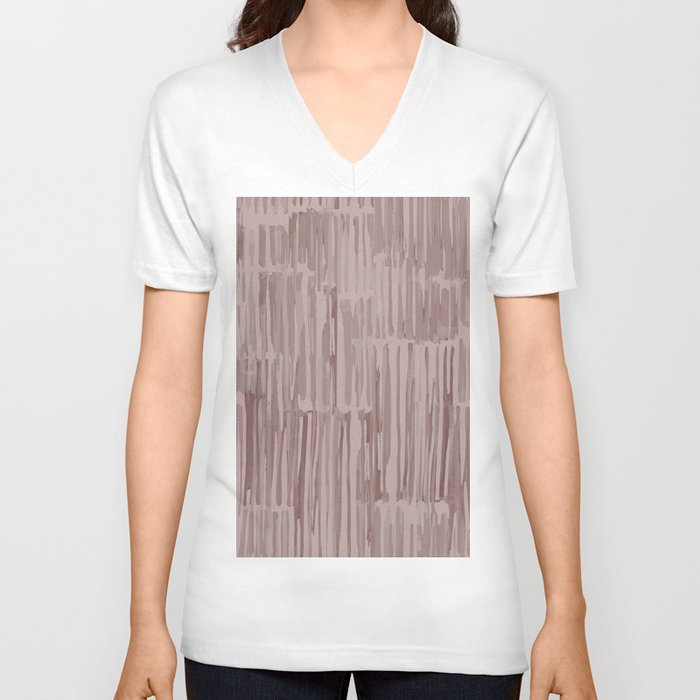 Simply Bamboo Brushstroke Red Earth on Clay Pink V Neck T Shirt