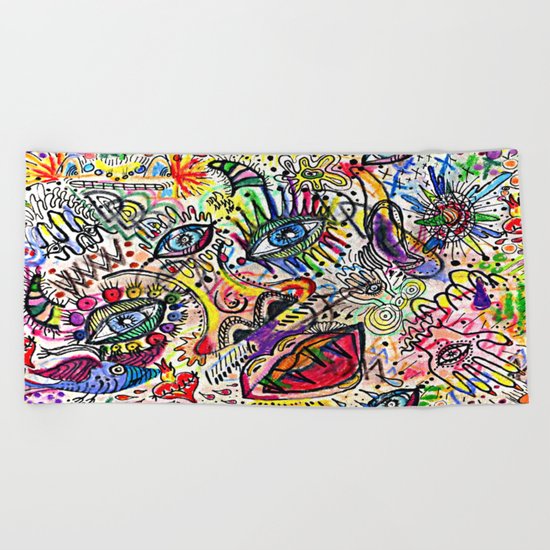 Watercolor pencil doodle Beach Towel