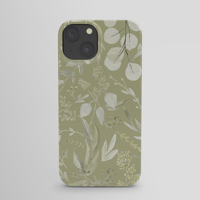 Eucalyptus Leaves Pattern in Sage Green iPhone Case