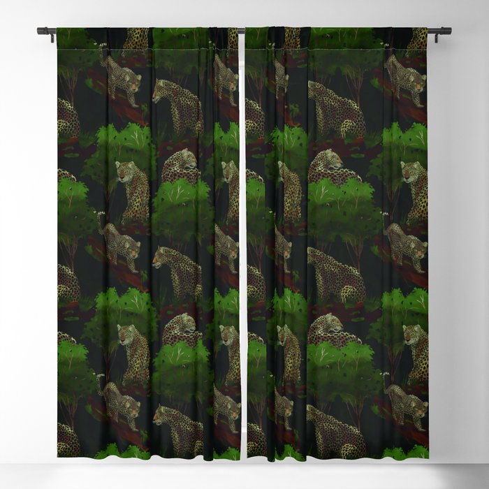 seamless pattern with brown leopards among tropical vegetation Blackout Curtain