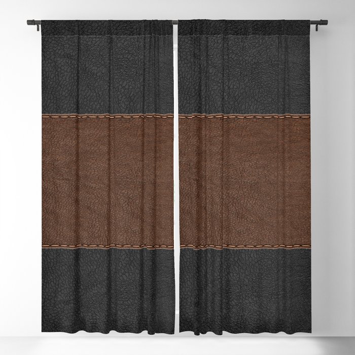 Image of a Brown & Black Stitched Leather Image Blackout Curtain