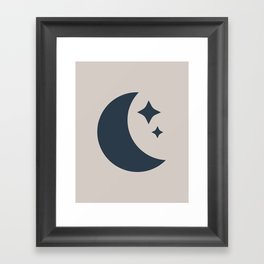 Moon & Stars - Dark Blue Framed Art Print