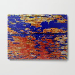 Wood Planks in Blue and Orange Metal Print