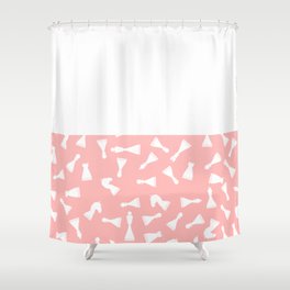 White Chess Pieces on Pink and White Horizontal Split Shower Curtain