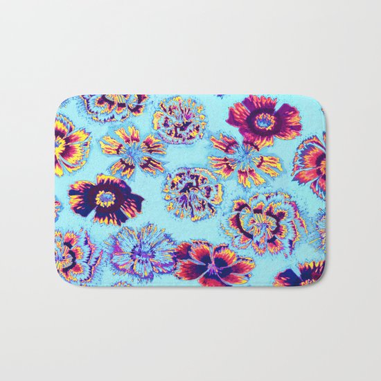 flowers on turquoise Bath Mat