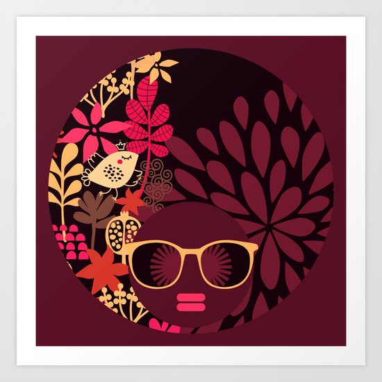 Afro Diva : Sophisticated Lady Deep Pink & Burgundy Art Print
