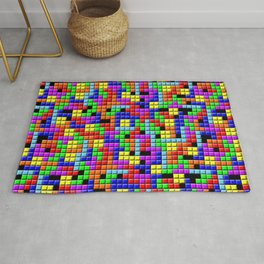 Tetris Inspired Retro Gaming Colourful Squares Rug | Blackbackground, Pattern, Gamer, Tetromino, Graphicdesign, Retro, Game, Bright, Tetris, Digital 