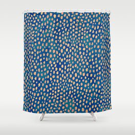 Handmade polka dot brush strokes (orange and blue) Shower Curtain