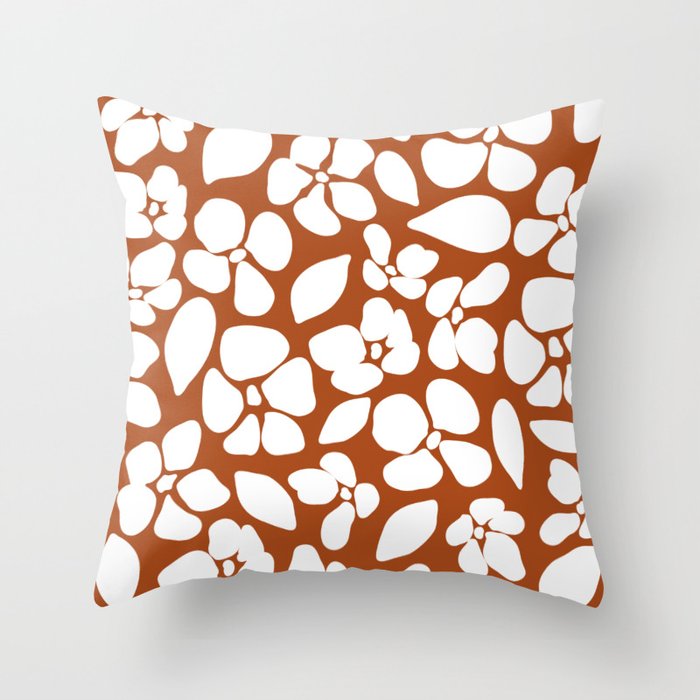 Minimalist Flower Abstract Pattern (burnt orange/white) Throw Pillow