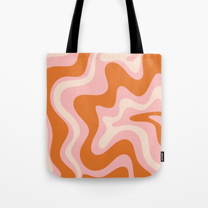 Liquid Swirl Retro Abstract Pattern in Pink Orange Cream Tote Bag