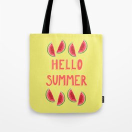 Hello Summer Watercolor Handlettered Painting - Yellow Background Tote Bag | Summertime, Pop Art, Freshfruit, Girlart, Yellow, Watercolours, Drawing, Fresh, Prettyart, Typography 