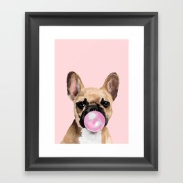 French Bull Dog with Bubblegum in Pink Framed Art Print