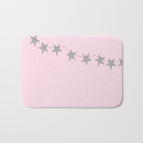 Grey stars on pink background Bath Mat