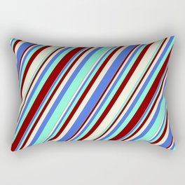 [ Thumbnail: Royal Blue, Aquamarine, Maroon & Beige Colored Striped Pattern Rectangular Pillow ]