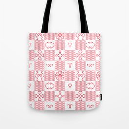 Christmas (cherry check) candy cane knit seamless repeat pattern in pink, red and white Tote Bag