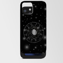 Zodiac astrology wheel Silver astrological signs with moon and stars iPhone Card Case