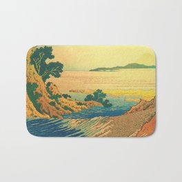 Waters of Goh - Ocean Nature Landscape in Yellow and Blue Bath Mat | Kijiermono, Gaia, Mountain, Forest, Boho, Artprints, Painting, Nature, Vintage, 70Sart 