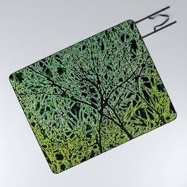 Tangled Tree Branches in Leaf and Lime Green Picnic Blanket