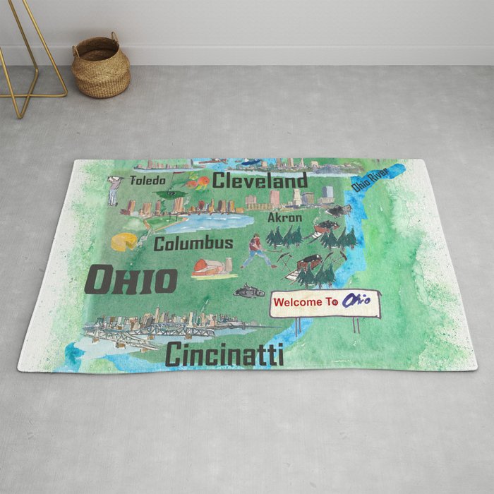 USA Ohio State Illustrated Travel Poster Map with Touristic