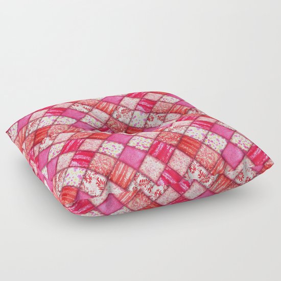 Faux Patchwork Quilting - Pink and Red Floor Pillow