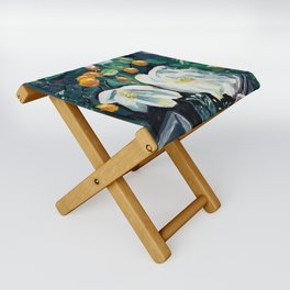 Magnolia and Persimmon Floral Still Life Folding Stool