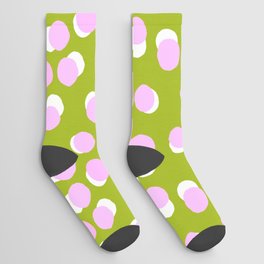 Pastel Pink On Green Modern Abstract Dots Socks