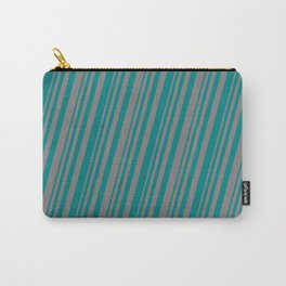[ Thumbnail: Teal and Gray Colored Striped Pattern Carry-All Pouch ]