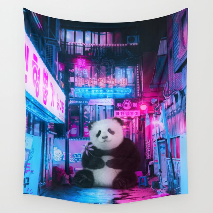 Giant panda in a Chinese street by GEN Z Wall Tapestry