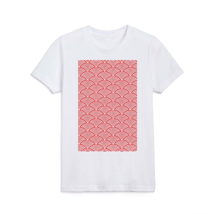 Japanese Waves (Red & White Pattern) Kids T Shirt