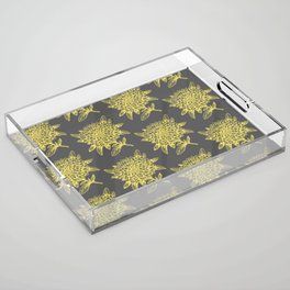 Elegant Flowers Floral Nature Gray Grey Yellow Acrylic Tray