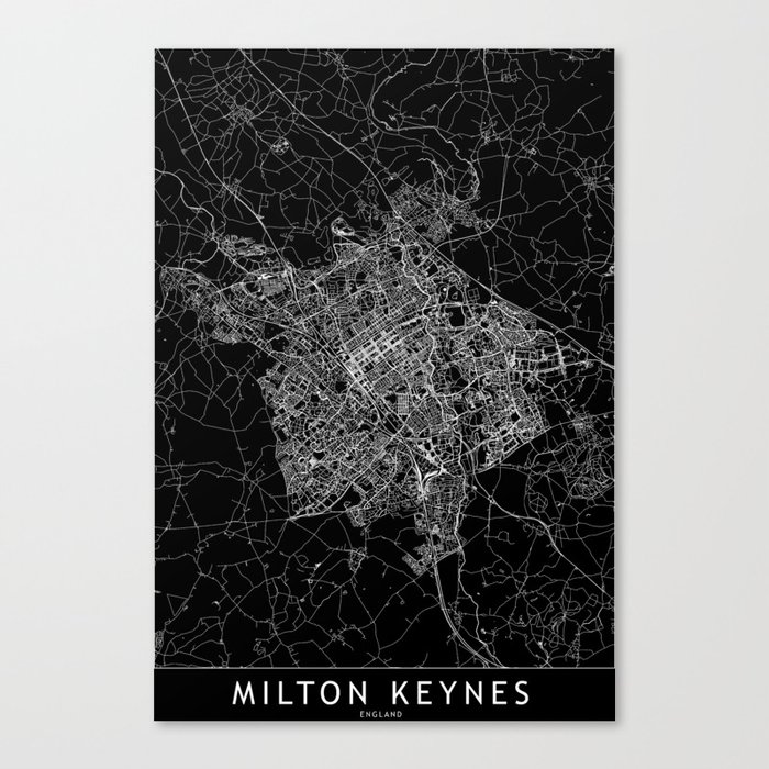 Milton Keynes Black Map Canvas Print by multipliCITY Society6