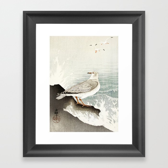 Seagulls at the beach - Vintage Japanese woodblock print Art Framed Art Print